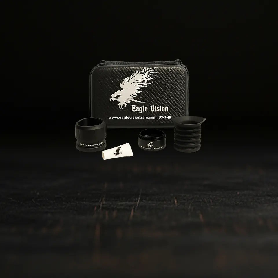 Eagle Vision night vision scope holder kit , with case and accessories, displayed on dark background