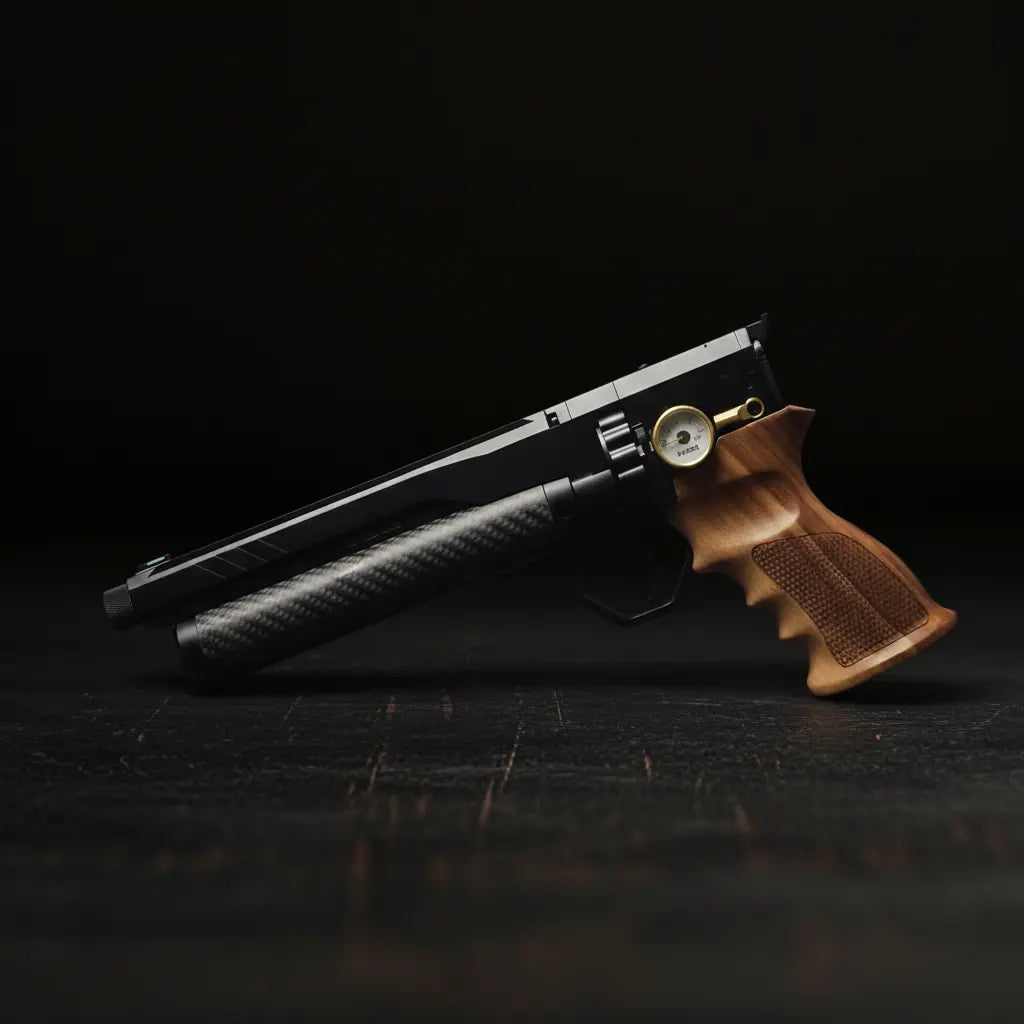 Huben GK1 PCP air pistol - wooden grip and carbon fiber air cylinder