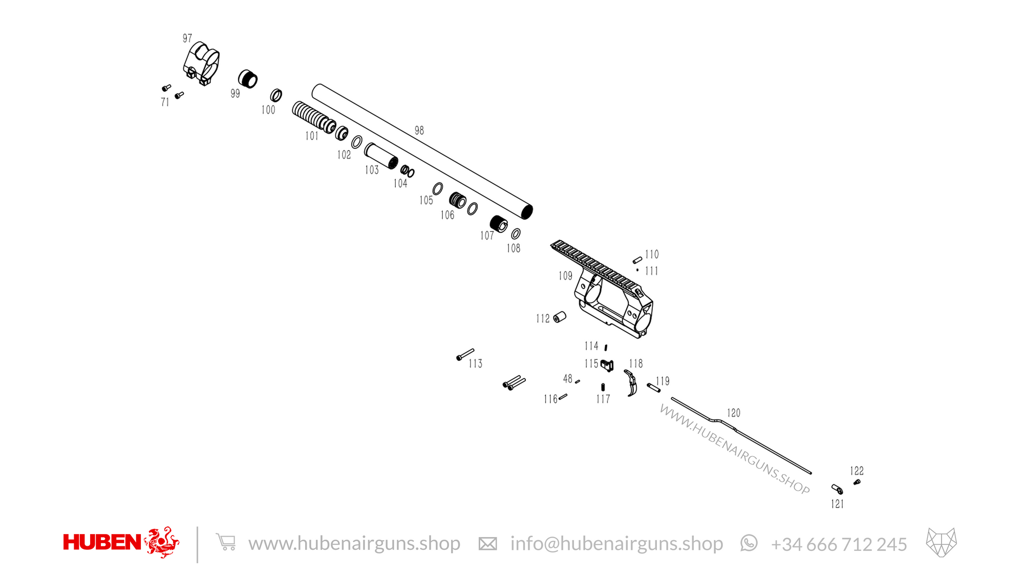 Spare parts Huben K1 Diagram 4 Shroud plus Trigger and Rail