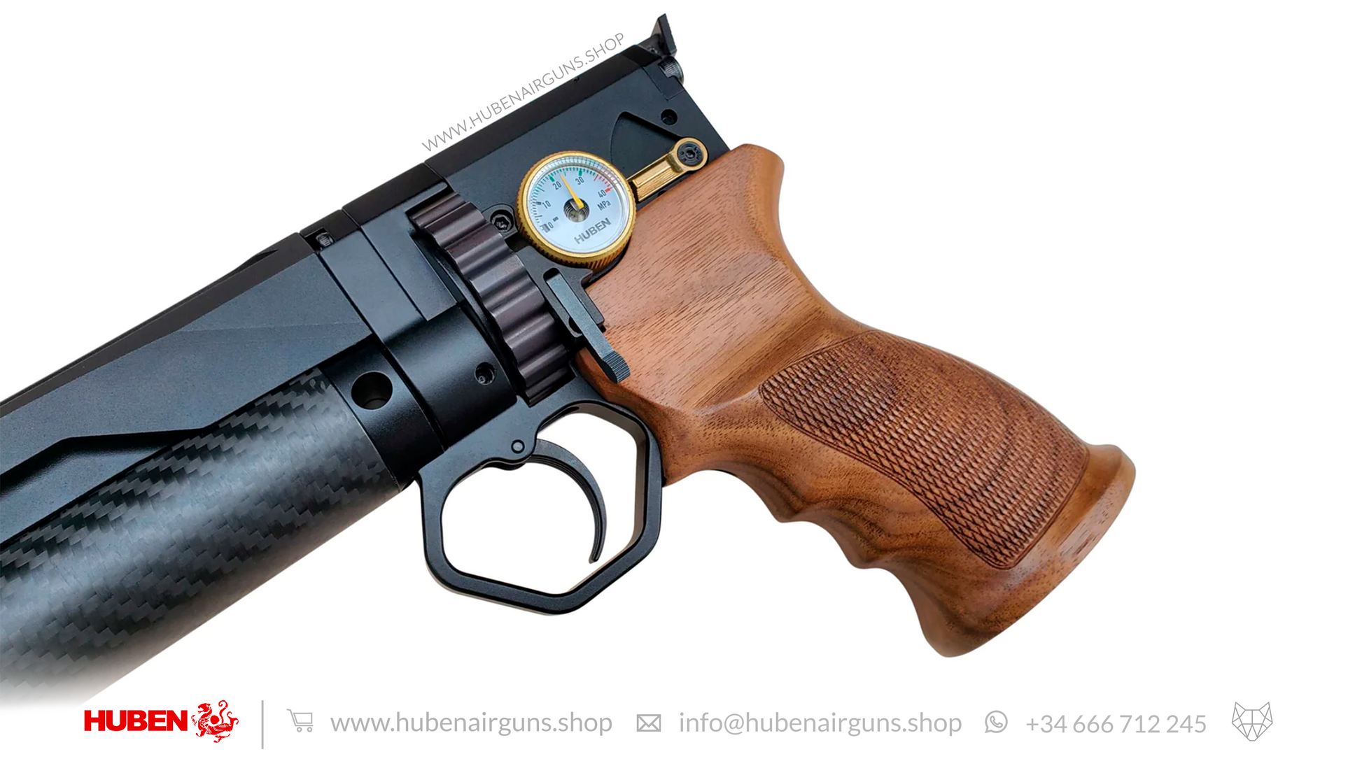 Cal .22 (5.5mm) Huben Pistol GK1 (V1) black with walnut handle.