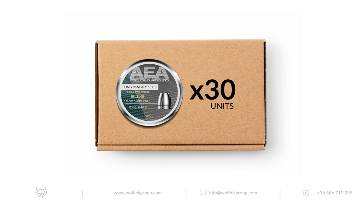 AEA · Master Box · Long Range Master Hollow Point Slugs · Cal .495 (12.58mm) · Weight 15.6g (240gr)