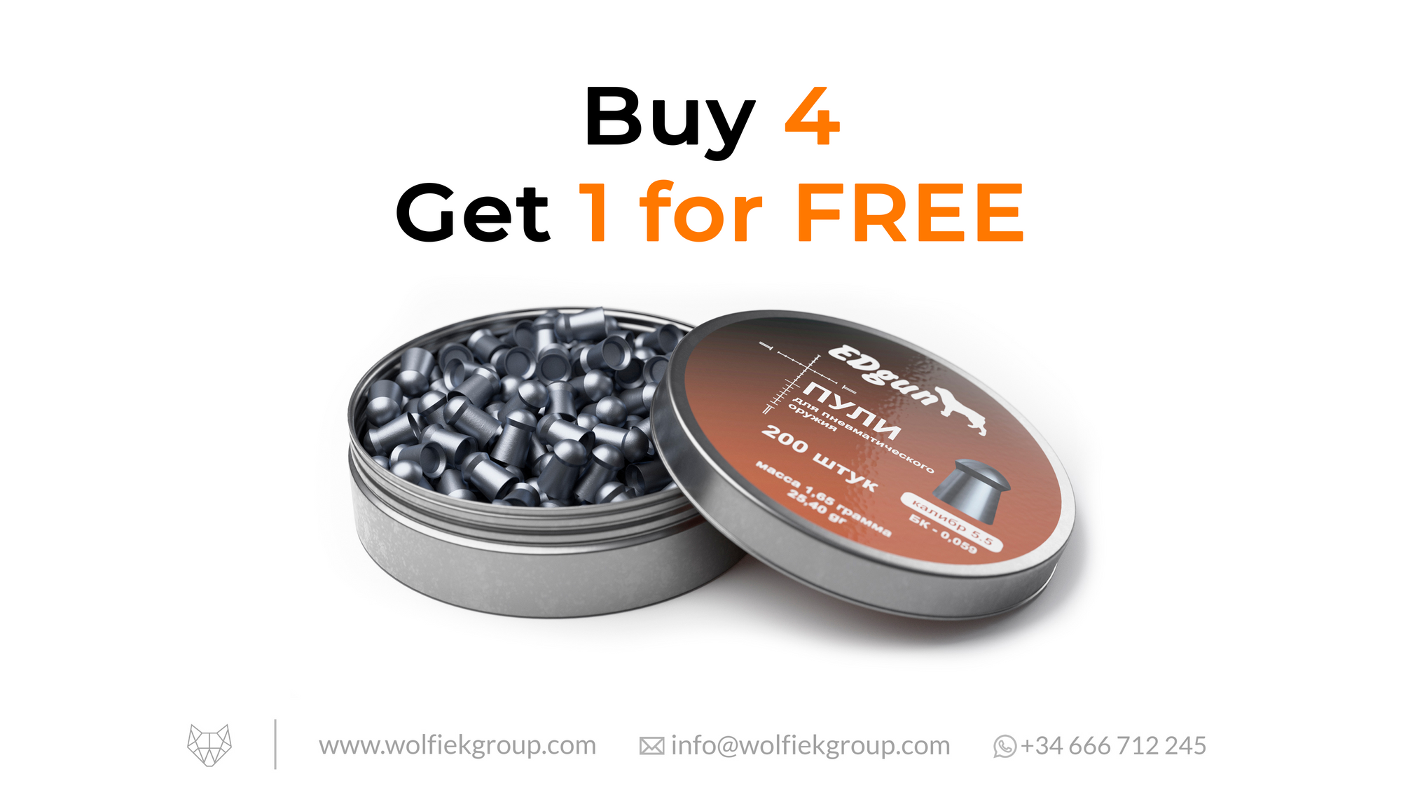 EDgun Premium Pellets Cal .22 (5,5mm) Weight 1,65g (25,40gr) with text buy 4 get 1 for free