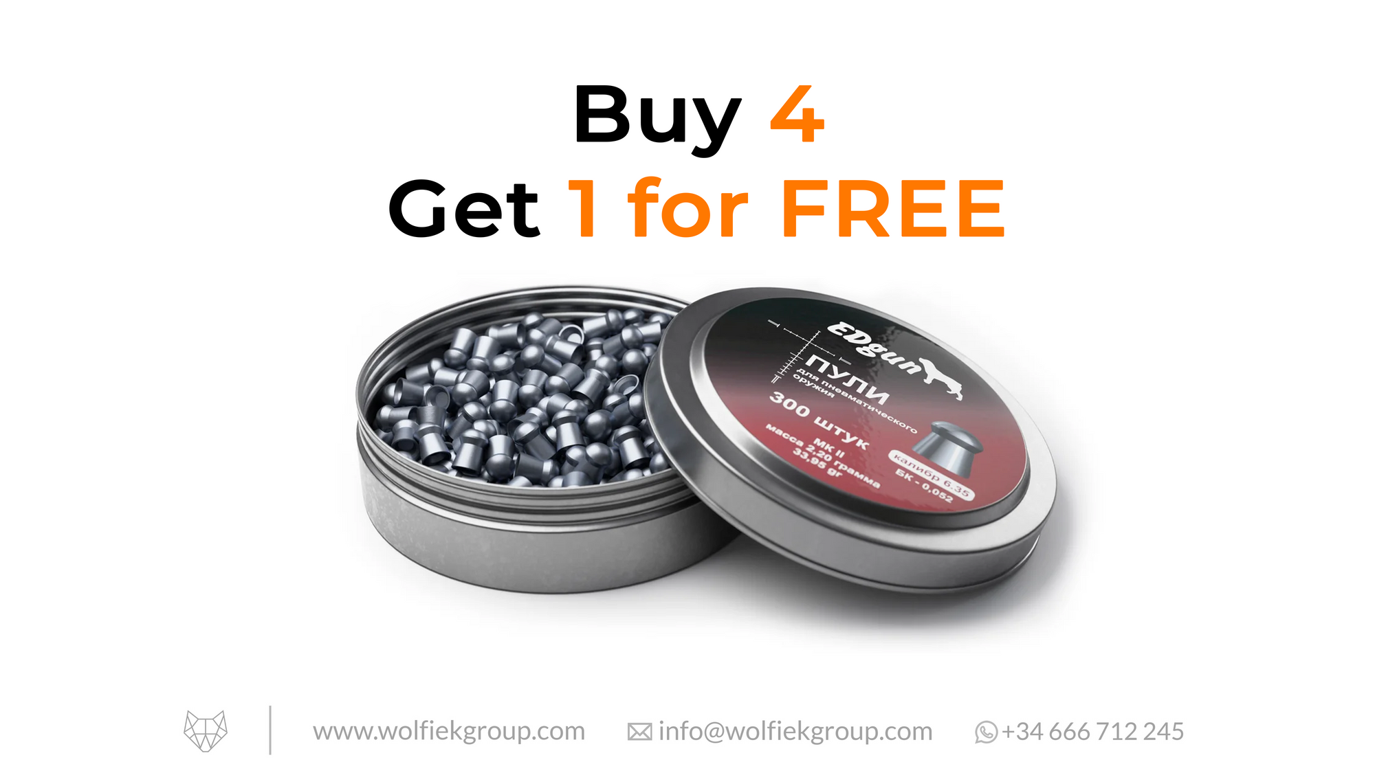 EDgun Premium Pellets · Cal .25 (6,35mm) · Weight 2,20g (33,95gr) MKII