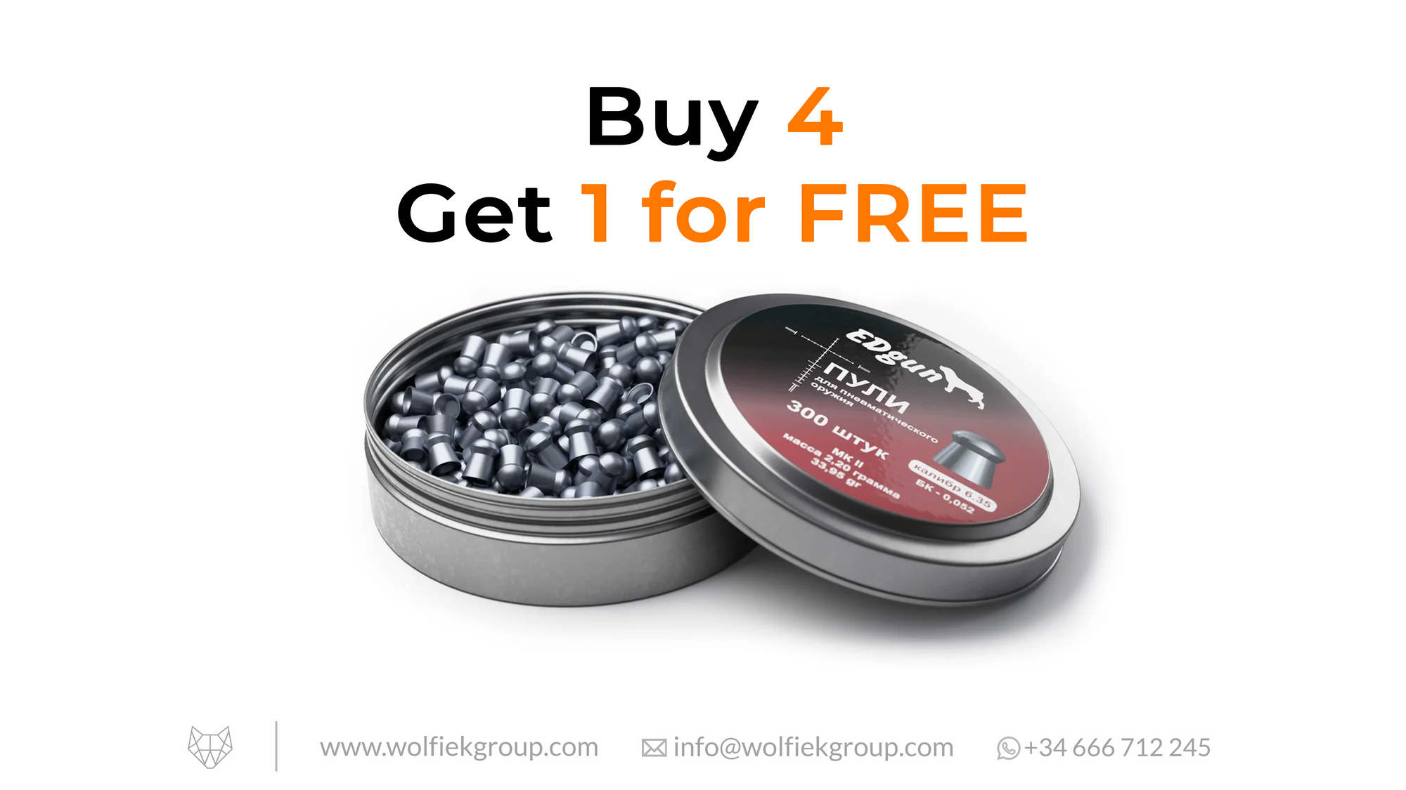 EDgun Premium Pellets Cal .25 (6,35mm) Weight 2,20g (33,95gr) MKII with text buy 4 get 1 for free