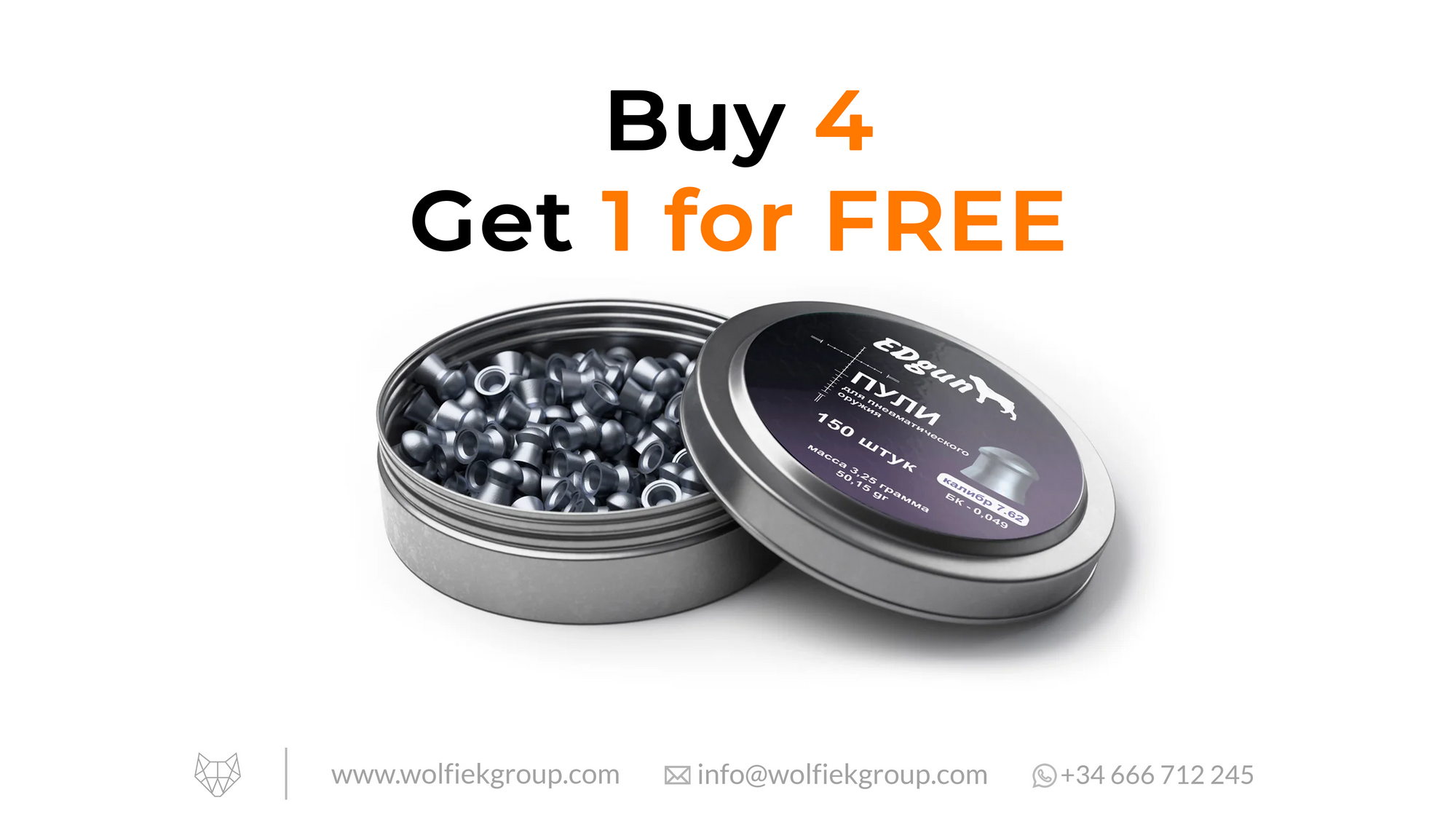 EDgun Premium Pellets Cal .30 (7,62mm) Weight: 3.25g (50,15gr) with text buy 4 get 1 for free