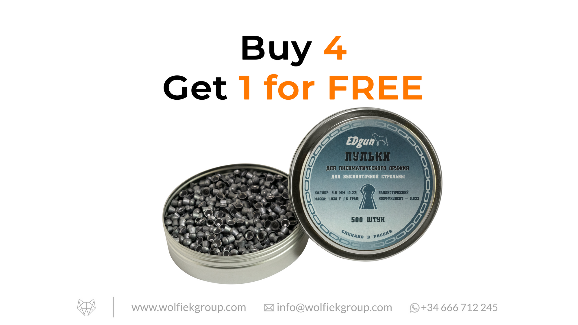 EDgun Premium Pellets Caliber .22 (5,52 mm) Weight 1,03g (15,89gr) (Batch 2019) with text buy 4 get 1 for free