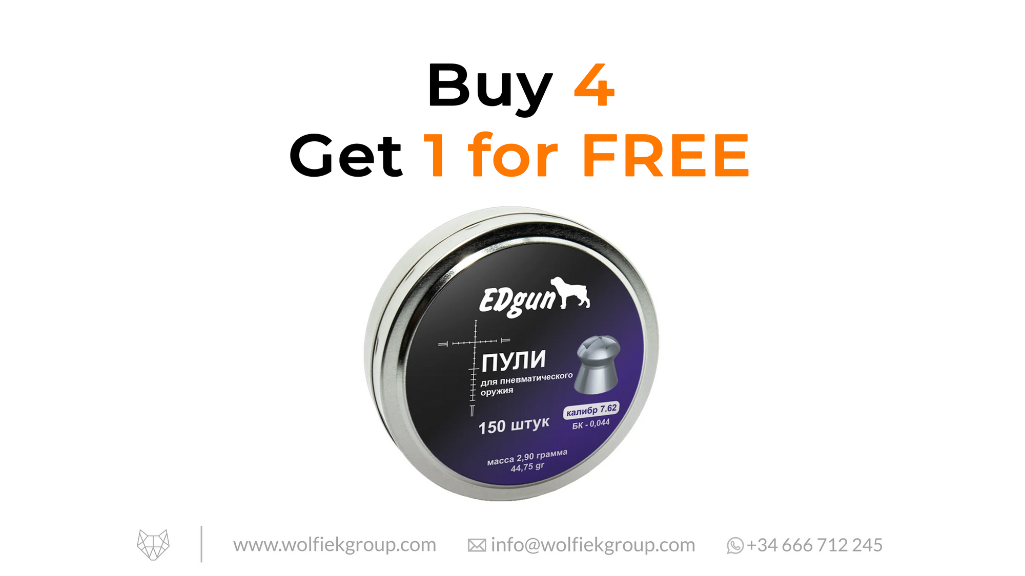 EDgun Hades Pellets · Cal .30 (7,62mm) · Weight 2,90g (44,75gr)