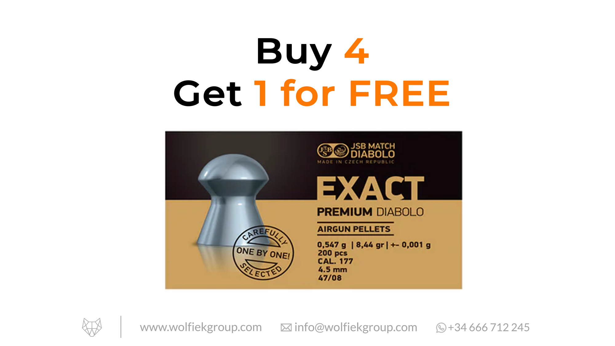 JSB Exact Premium Pellets Cal .177 (4.5mm) Weight: 0.55g (8.44gr) with text buy 4 get 1 for free