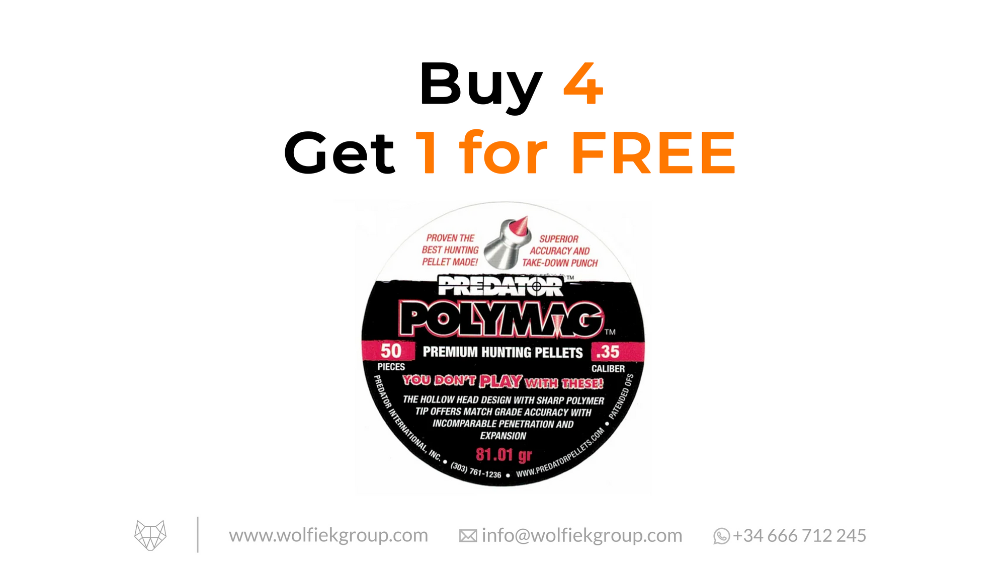 Predator Polymag Pellets  Cal .35 (9mm) Weight: 5.25g (81,01gr) with text buy 4 get 1 for free