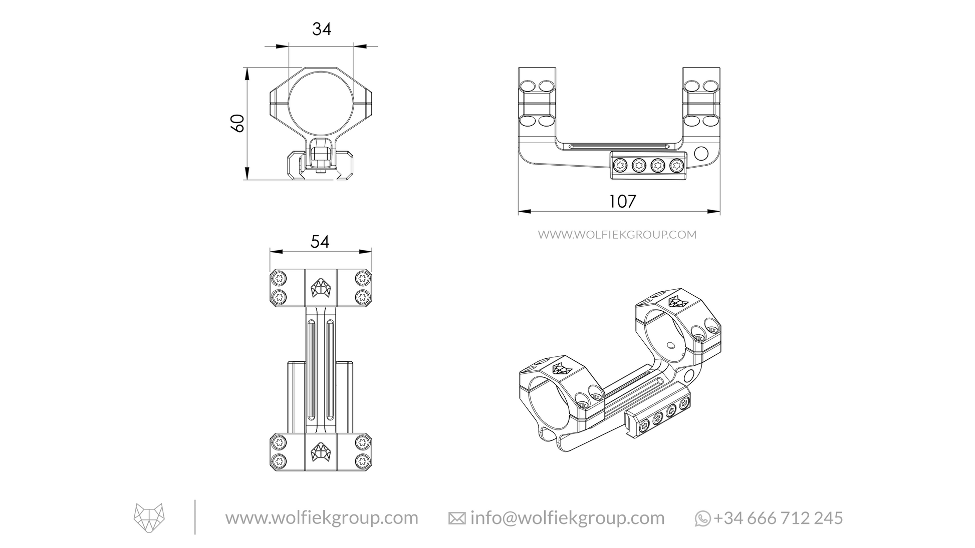Wolfiek Group ONE-PIECE Scope Mounts 34mm diagrams
