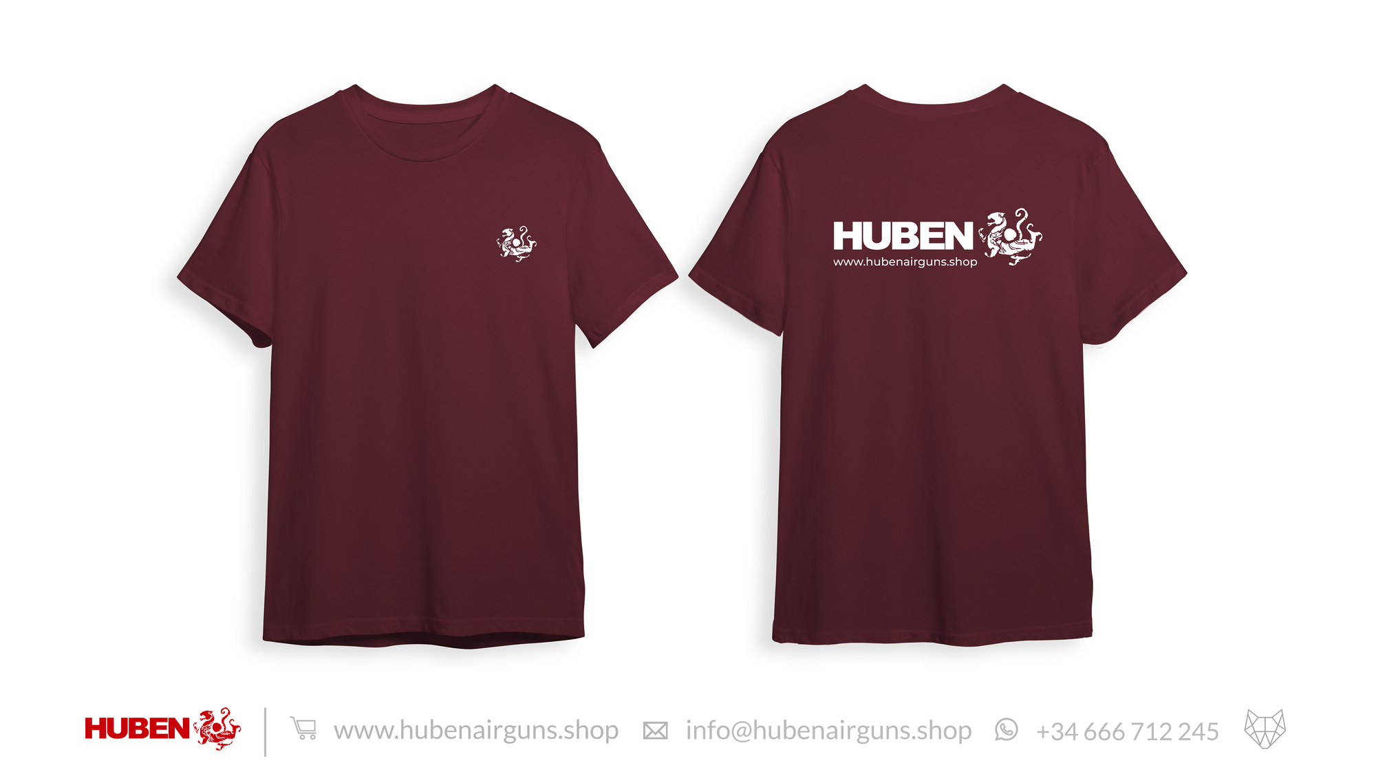 Huben Airguns Shop Exclusive T-Shirt with huben logo on front left of t-shirt and name and logo back of the t-shirt
